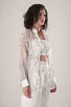 Buy_ATBW_White Silk, Polyester Pearls Collared Embroidered Designer Shirt _Online_at_Aza_Fashions