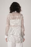 Shop_ATBW_White Silk, Polyester Pearls Collared Embroidered Designer Shirt _at_Aza_Fashions