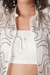 Shop_ATBW_White Silk, Polyester Pearls Collared Embroidered Designer Shirt _Online_at_Aza_Fashions