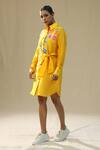 Shop_Arpita Sulakshana_Yellow Chanderi Silk Collared Chaar Baar Handpainted Shirt Dress _at_Aza_Fashions