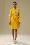 Arpita Sulakshana_Yellow Chanderi Silk Collared Chaar Baar Handpainted Shirt Dress _Online_at_Aza_Fashions