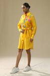 Buy_Arpita Sulakshana_Yellow Chanderi Silk Collared Chaar Baar Handpainted Shirt Dress _Online_at_Aza_Fashions