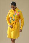 Shop_Arpita Sulakshana_Yellow Chanderi Silk Collared Chaar Baar Handpainted Shirt Dress _Online_at_Aza_Fashions