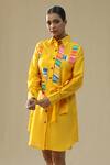 Arpita Sulakshana_Yellow Chanderi Silk Collared Chaar Baar Handpainted Shirt Dress _at_Aza_Fashions