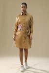 Buy_arpita sulakshana_Gold Chanderi Silk Collared Rose Handpainted Shirt Dress _at_Aza_Fashions
