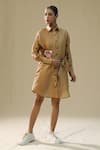 Shop_arpita sulakshana_Gold Chanderi Silk Collared Rose Handpainted Shirt Dress _at_Aza_Fashions