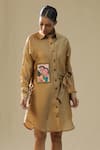 Shop_arpita sulakshana_Gold Chanderi Silk Collared Rose Handpainted Shirt Dress _Online_at_Aza_Fashions
