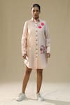 Buy_arpita sulakshana_Pink Chanderi Silk Embroidery Collared Sand Handpainted Shirt Dress _at_Aza_Fashions