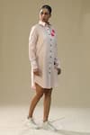 Shop_arpita sulakshana_Pink Chanderi Silk Embroidery Collared Sand Handpainted Shirt Dress _at_Aza_Fashions