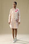 arpita sulakshana_Pink Chanderi Silk Embroidery Collared Sand Handpainted Shirt Dress _Online_at_Aza_Fashions