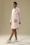 arpita sulakshana_Pink Chanderi Silk Embroidery Collared Sand Handpainted Shirt Dress _at_Aza_Fashions
