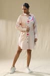 Buy_arpita sulakshana_Pink Chanderi Silk Embroidery Collared Peach Floral Handpainted Shirt _at_Aza_Fashions
