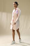 arpita sulakshana_Pink Chanderi Silk Embroidery Collared Peach Floral Handpainted Shirt _Online_at_Aza_Fashions