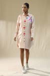Shop_arpita sulakshana_Pink Chanderi Silk Embroidery Collared Peach Floral Handpainted Shirt _at_Aza_Fashions