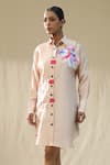 Buy_arpita sulakshana_Pink Chanderi Silk Embroidery Collared Peach Floral Handpainted Shirt _Online_at_Aza_Fashions