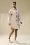 Shop_arpita sulakshana_Pink Chanderi Silk Embroidery Collared Peach Floral Handpainted Shirt _Online_at_Aza_Fashions