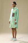 Shop_Arpita Sulakshana_Green Chanderi Silk Collared Frosty Handpainted Dress _at_Aza_Fashions