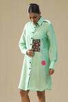 Arpita Sulakshana_Green Chanderi Silk Collared Frosty Handpainted Dress _Online_at_Aza_Fashions