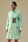 Shop_Arpita Sulakshana_Green Chanderi Silk Collared Frosty Handpainted Dress _Online_at_Aza_Fashions