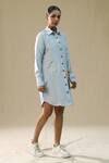 Arpita Sulakshana_Blue Chanderi Silk Collared Wild Dove Handpainted Shirt Dress _Online_at_Aza_Fashions