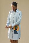 Buy_Arpita Sulakshana_Blue Chanderi Silk Collared Wild Dove Handpainted Shirt Dress _Online_at_Aza_Fashions