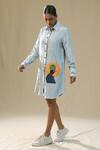 Shop_Arpita Sulakshana_Blue Chanderi Silk Collared Wild Dove Handpainted Shirt Dress _Online_at_Aza_Fashions