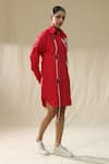 Buy_arpita sulakshana_Red Silk Collared Flame Scarlet Handpainted Shirt Dress _Online_at_Aza_Fashions