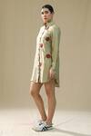 Arpita Sulakshana_Olive Green Silk Button-down Neck Elm Wood Handpainted Shirt Dress _Online_at_Aza_Fashions