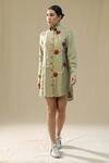Shop_Arpita Sulakshana_Olive Green Silk Button-down Neck Elm Wood Handpainted Shirt Dress _at_Aza_Fashions