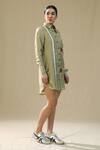 Buy_Arpita Sulakshana_Olive Green Silk Button-down Neck Elm Wood Handpainted Shirt Dress _Online_at_Aza_Fashions