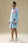 Buy_Arpita Sulakshana_Sky Blue Silk Collared Handpainted Shirt Dress _Online_at_Aza_Fashions