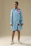 Buy_Arpita Sulakshana_Sky Blue Silk Collared Handpainted Shirt Dress _at_Aza_Fashions