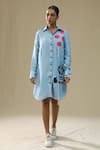 Shop_Arpita Sulakshana_Sky Blue Silk Collared Handpainted Shirt Dress _Online_at_Aza_Fashions