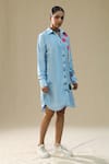 Shop_Arpita Sulakshana_Sky Blue Silk Collared Handpainted Shirt Dress _at_Aza_Fashions