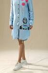 Arpita Sulakshana_Sky Blue Silk Collared Handpainted Shirt Dress _at_Aza_Fashions