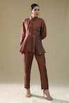 arpita sulakshana_Brown Silk Embroidery Collared Summer Coord Set _Online_at_Aza_Fashions