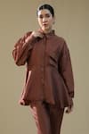Buy_arpita sulakshana_Brown Silk Embroidery Collared Summer Coord Set _Online_at_Aza_Fashions