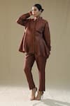 Buy_arpita sulakshana_Brown Silk Embroidery Collared Summer Coord Set _at_Aza_Fashions