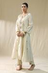Buy_arpita sulakshana_Ivory Chanderi Silk, Lurex, Cotton, Organza Embroidery, Heart A Line Suit Set _Online_at_Aza_Fashions