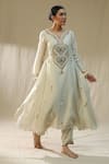 arpita sulakshana_Ivory Chanderi Silk, Lurex, Cotton, Organza Embroidery, Heart A Line Suit Set _at_Aza_Fashions