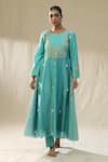 arpita sulakshana_Sky Blue Chanderi Silk, Cotton, Silk, Organza Firoxi Ambi A-line Suit Set _Online_at_Aza_Fashions