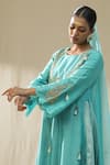 arpita sulakshana_Sky Blue Chanderi Silk, Cotton, Silk, Organza Firoxi Ambi A-line Suit Set _at_Aza_Fashions