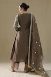 Shop_arpita sulakshana_Brown Chanderi Silk, Organza Embroidery, Sequins V-neck Mocha Angrakha Suit Set _at_Aza_Fashions