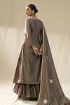 Shop_arpita sulakshana_Brown Chanderi Silk Gota Patti Round Neck Mocha Suit Set _at_Aza_Fashions