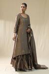 Buy_arpita sulakshana_Brown Chanderi Silk Gota Patti Round Neck Mocha Suit Set _at_Aza_Fashions