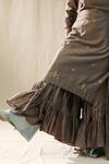 Shop_arpita sulakshana_Brown Chanderi Silk Gota Patti Round Neck Mocha Suit Set _Online_at_Aza_Fashions
