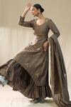 arpita sulakshana_Brown Chanderi Silk Gota Patti Round Neck Mocha Suit Set _at_Aza_Fashions