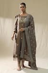Buy_arpita sulakshana_Brown Chanderi Silk Tassels, Embroidery Baghi Mocha Arpita Signature Suit Set _at_Aza_Fashions
