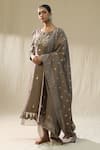 arpita sulakshana_Brown Chanderi Silk Tassels, Embroidery Baghi Mocha Arpita Signature Suit Set _at_Aza_Fashions