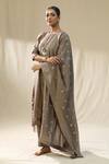 Buy_arpita sulakshana_Brown Chanderi Silk, Lurex Embroidery Round Mocha Bali Kurta Pant Dupatta Set _Online_at_Aza_Fashions